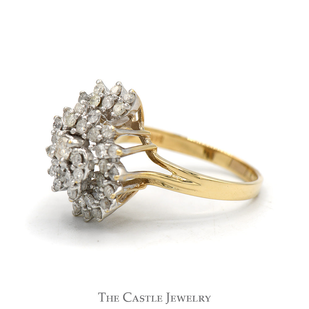 3/4cttw Swirled Diamond Cluster Ring in 14k Yellow Gold