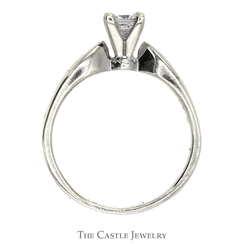 Princess Cut Diamond Solitaire Engagement Ring with Channel Set Accents in 14k White Gold