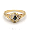 Oval Sapphire Ring with Diamond Cluster Accents in 14k Yellow Gold - Thumbnail 1