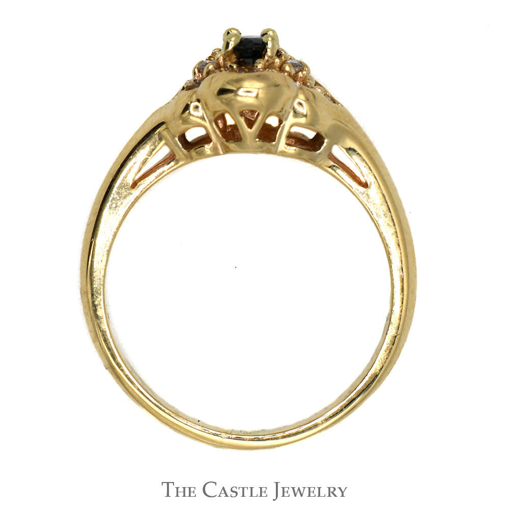 Oval Sapphire Ring with Diamond Cluster Accents in 14k Yellow Gold