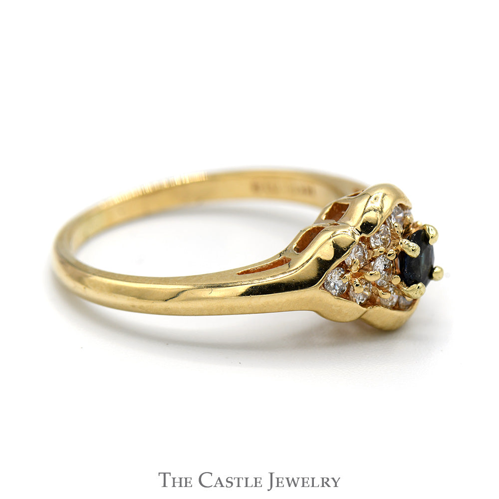 Oval Sapphire Ring with Diamond Cluster Accents in 14k Yellow Gold