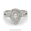 1cttw Pear Cut Diamond Engagement Ring with Double Halo and Accented Split Shank Sides in 10k White Gold - Thumbnail 1