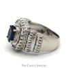 Oval Sapphire Ring with Baguette Diamond Halo and Accents in 14k White Gold - Thumbnail 3