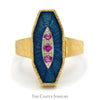 Ruby Shield Ring with Blue Enamel Detail in 18k Yellow Gold - Thumbnail 1
