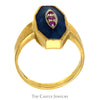 Ruby Shield Ring with Blue Enamel Detail in 18k Yellow Gold - Thumbnail 2