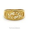 Open Flower and Leaf Designed Beaded Tapered Band in 18k Yellow Gold - Thumbnail 1
