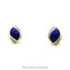 Marquise Shaped Lapis Earrings with Diamond Accents in 14k Yellow Gold - Thumbnail 1