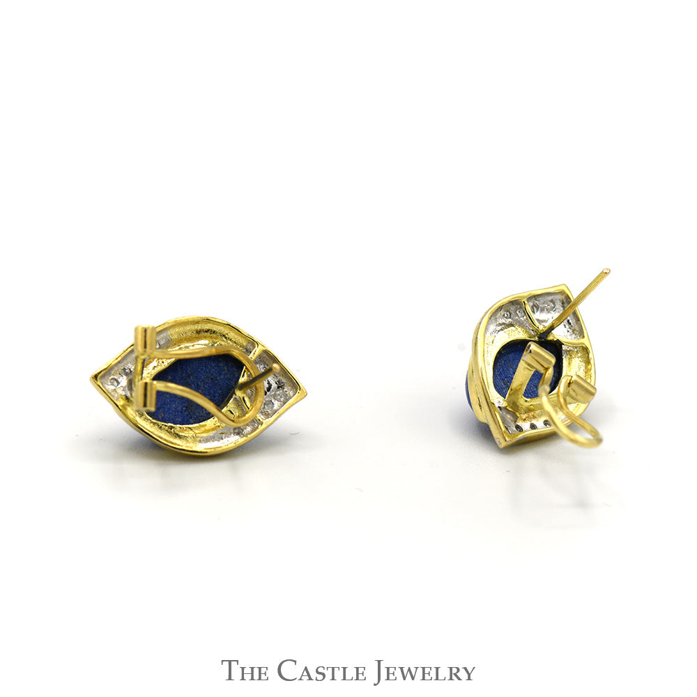 Marquise Shaped Lapis Earrings with Diamond Accents in 14k Yellow Gold