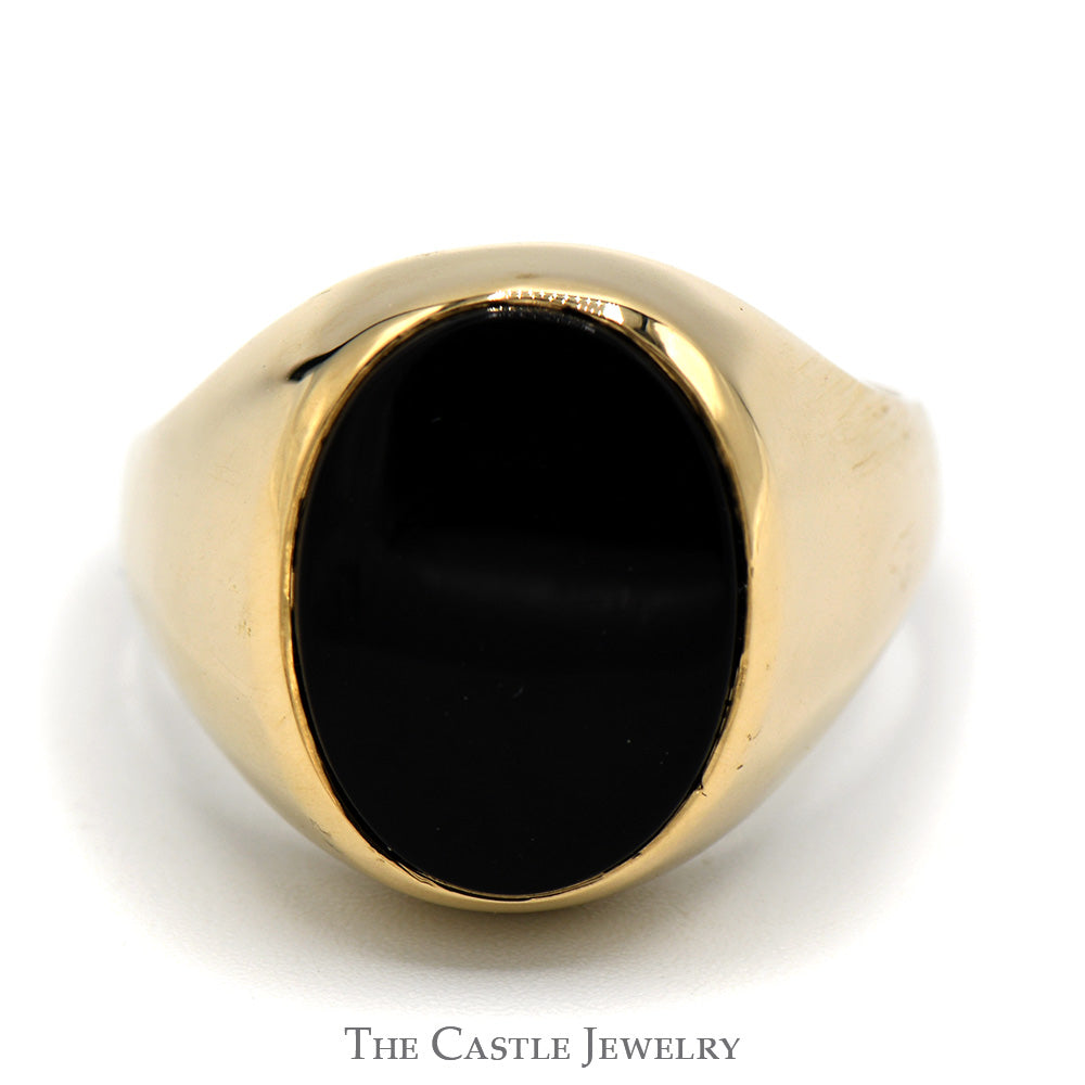 14k Yellow Gold Ring Featuring an Elegant Oval Black Onyx Dome with Polished Sides