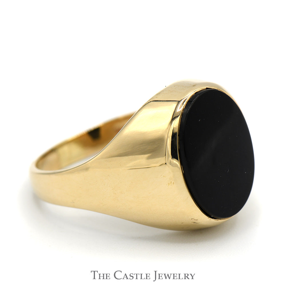 14k Yellow Gold Ring Featuring an Elegant Oval Black Onyx Dome with Polished Sides