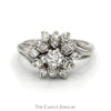 Snowflake Designed 3/4cttw Diamond Cluster Ring with Split Shank Sides in 14k White Gold - Thumbnail 1