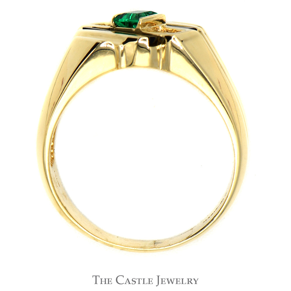 Square Cut Emerald Ring with Onyx and Diamond Accents in 14k Yellow Gold