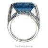 Emerald Cut Blue Topaz Ring with Blue Topaz and Diamond Cluster Accents in 14k White Gold - Thumbnail 2