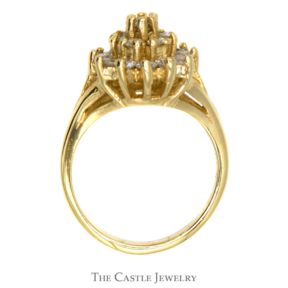 .85cttw Round Diamond Cocktail Cluster Ring in 14k Yellow Gold Split Shank Setting