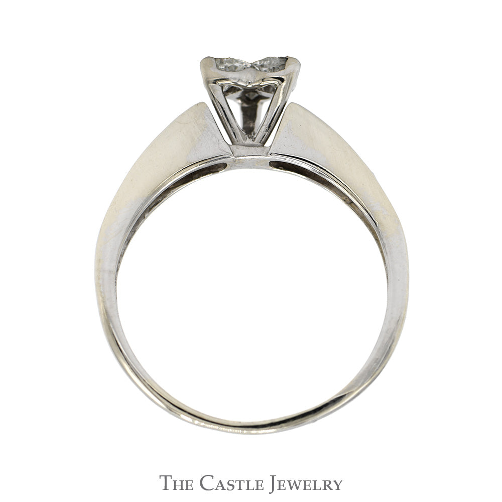 1/2cttw Heart Shaped Diamond Cluster Engagement Ring with Channel Set Diamond Accents in 14k White Gold