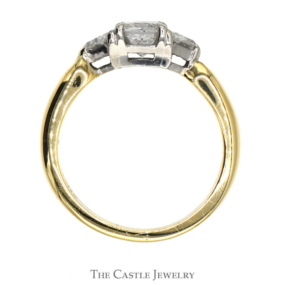 3/4cttw Princess Cut Diamond Engagement Ring with Trillion Cut Diamond Accents in 14k Yellow Gold