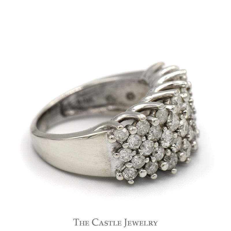 1.5cttw Multi Row Wide Diamond Cluster Band in 10k White Gold