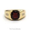 Men's Cushion Cut Garnet Ring with Illusion Set Diamond Accents in 10k Yellow Gold - Thumbnail 1