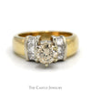 Round Cognac Diamond Engagement Ring with Princess Cut Diamond Accents in 14k Yellow Gold - Thumbnail 1