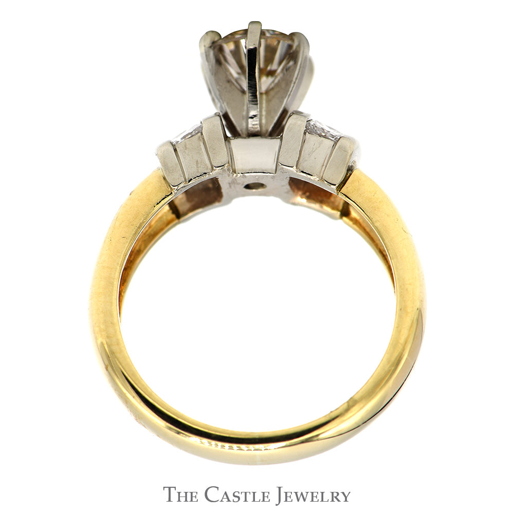 Round Cognac Diamond Engagement Ring with Princess Cut Diamond Accents in 14k Yellow Gold