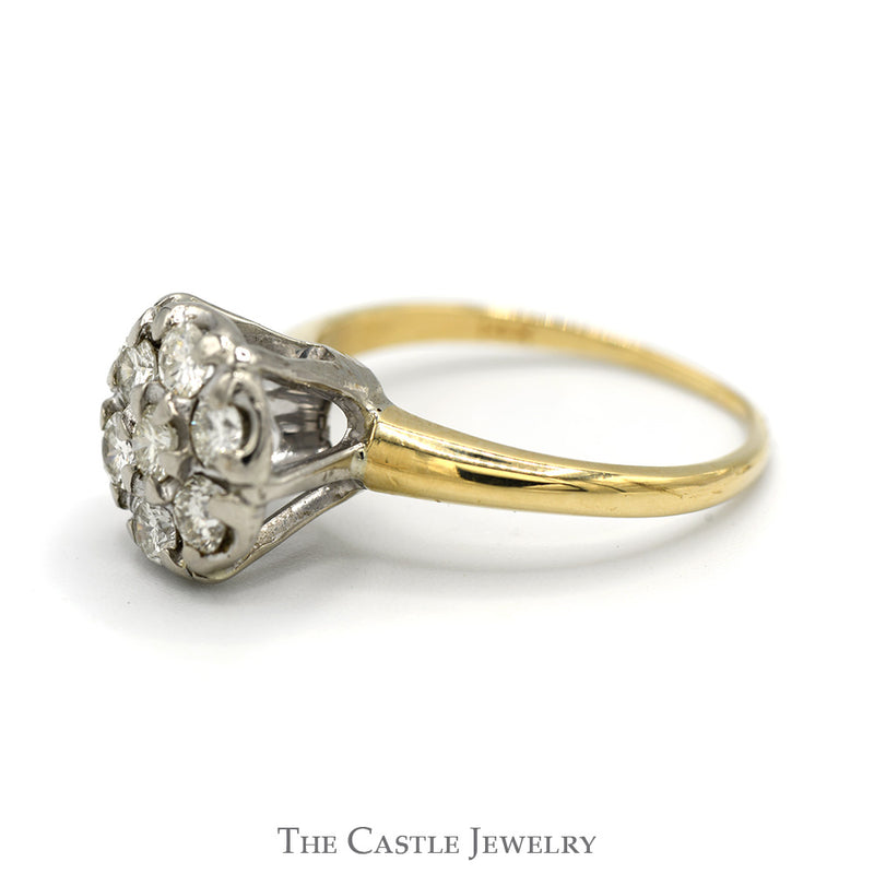 3/4cttw Round 7 Diamond Cluster Ring in 14k Yellow Gold