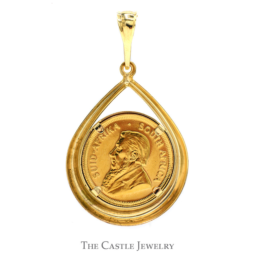 1982 1/4oz 24k Gold Krugerrand Coin Pendant in 14k Yellow Gold Setting