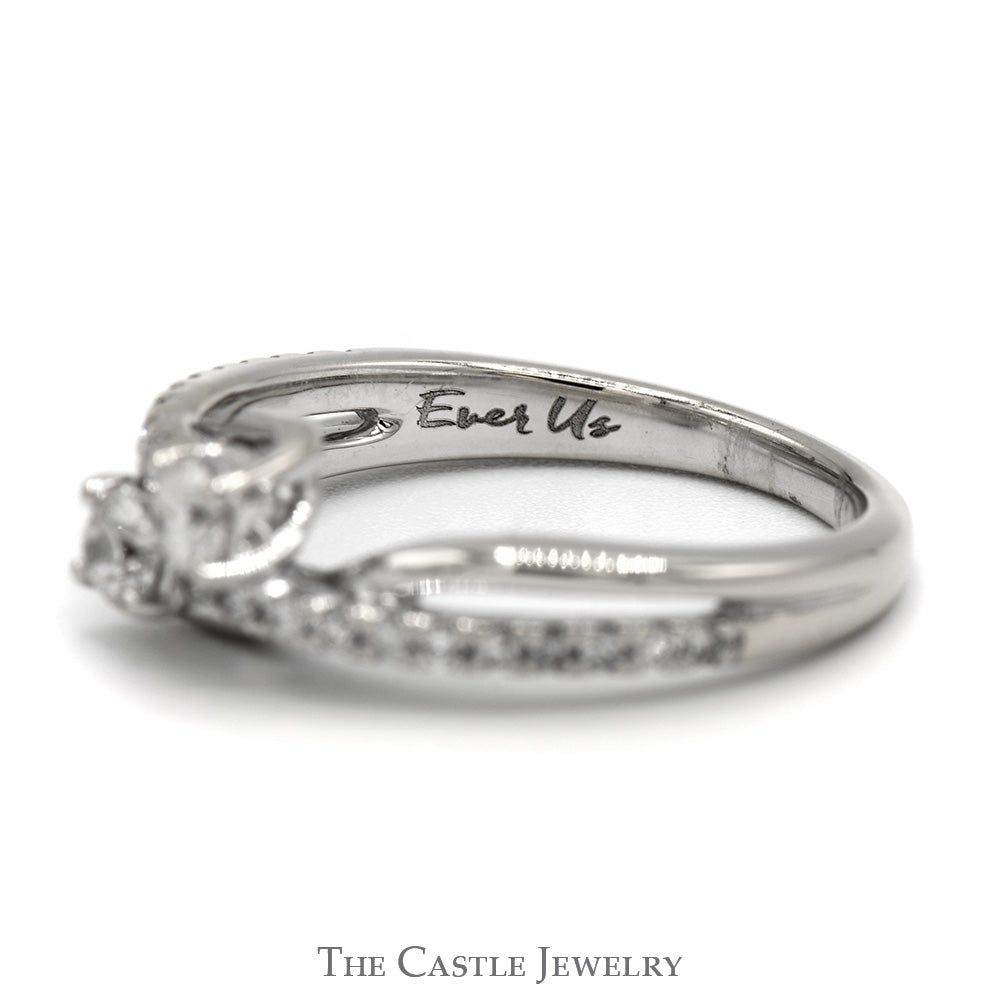 Ever Us Double Diamond Bypass Ring with Diamond Accented Sides in 14k White Gold