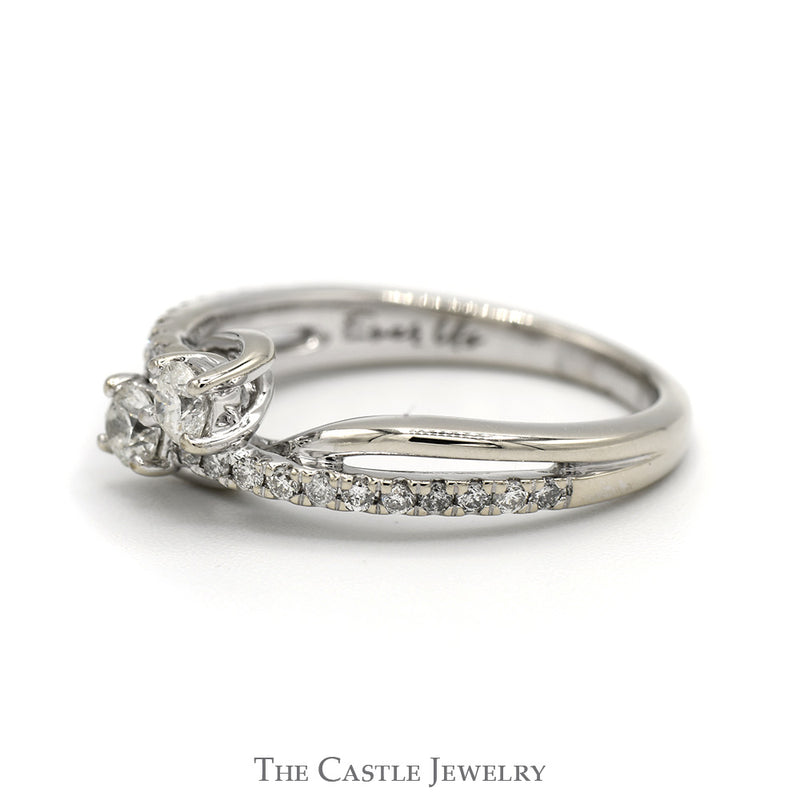 Ever Us Double Diamond Bypass Ring with Diamond Accented Sides in 14k White Gold
