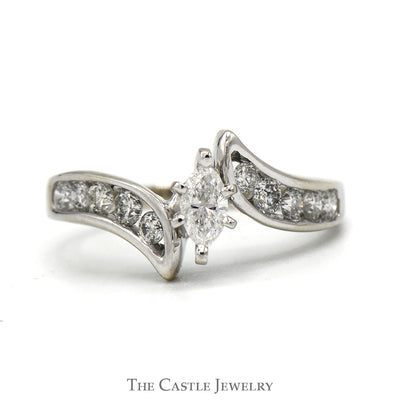 Marquise Cut Diamond Engagement Ring .25CT With .40CTTW Channel-Set Round Brilliant Cut Sides In 14KT White Gold