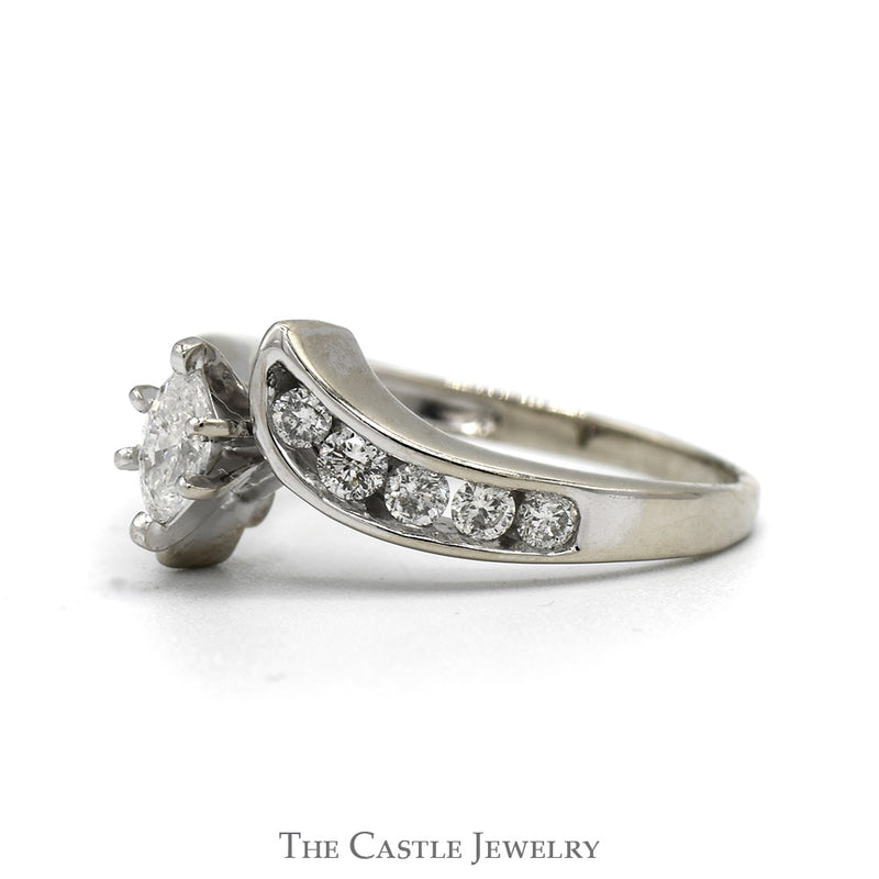 Marquise Cut Diamond Engagement Ring .25CT With .40CTTW Channel-Set Round Brilliant Cut Sides In 14KT White Gold