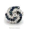 1.3cttw Round Diamond & Sapphire Swirled Cluster Ring in 14k White Gold - Thumbnail 1
