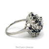 1.3cttw Round Diamond & Sapphire Swirled Cluster Ring in 14k White Gold - Thumbnail 4