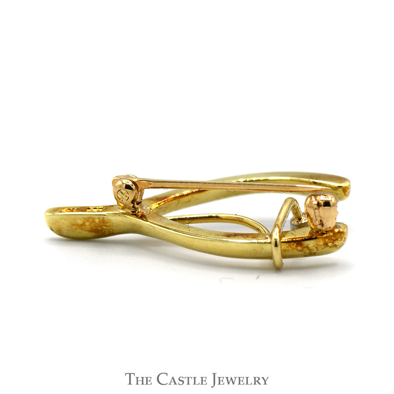 Wishbone Designed Pin with Diamond Accent in 14k Yellow Gold