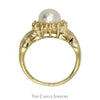 Pearl And Diamond Ring With .25CTTW Round Diamonds In Halo And Crossover Design Sides In 14KT Yellow Gold - Thumbnail 2