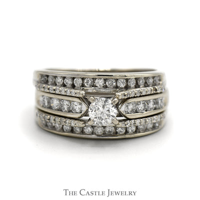 1cttw Round Diamond Bridal Set with Diamond Accents and Matching Insert Band in 14k White Gold