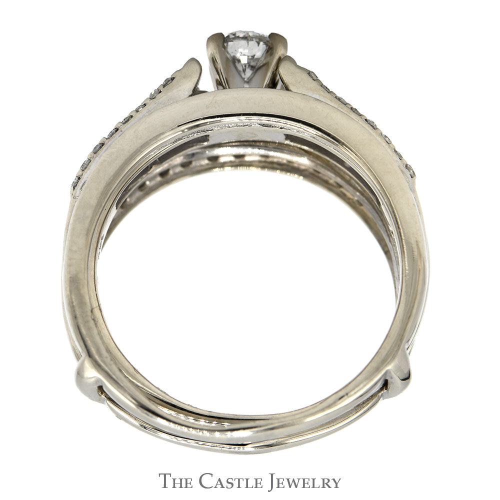 1cttw Round Diamond Bridal Set with Diamond Accents and Matching Insert Band in 14k White Gold