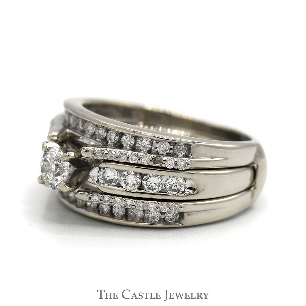 1cttw Round Diamond Bridal Set with Diamond Accents and Matching Insert Band in 14k White Gold