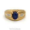 Men's Blue Lindy Star Ring with Illusion Set Diamond Accented Sides in 10k Yellow Gold - Thumbnail 1