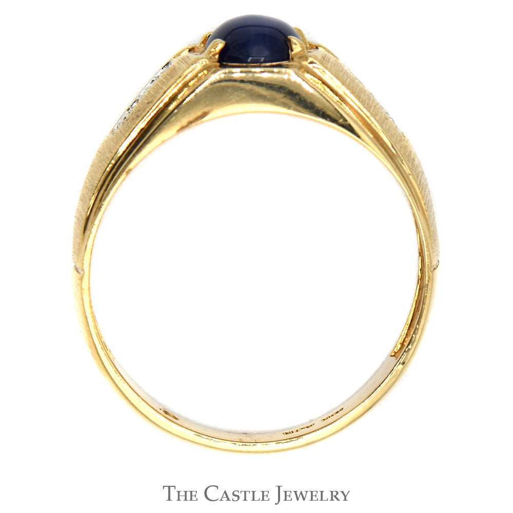 Men's Blue Lindy Star Ring with Illusion Set Diamond Accented Sides in 10k Yellow Gold