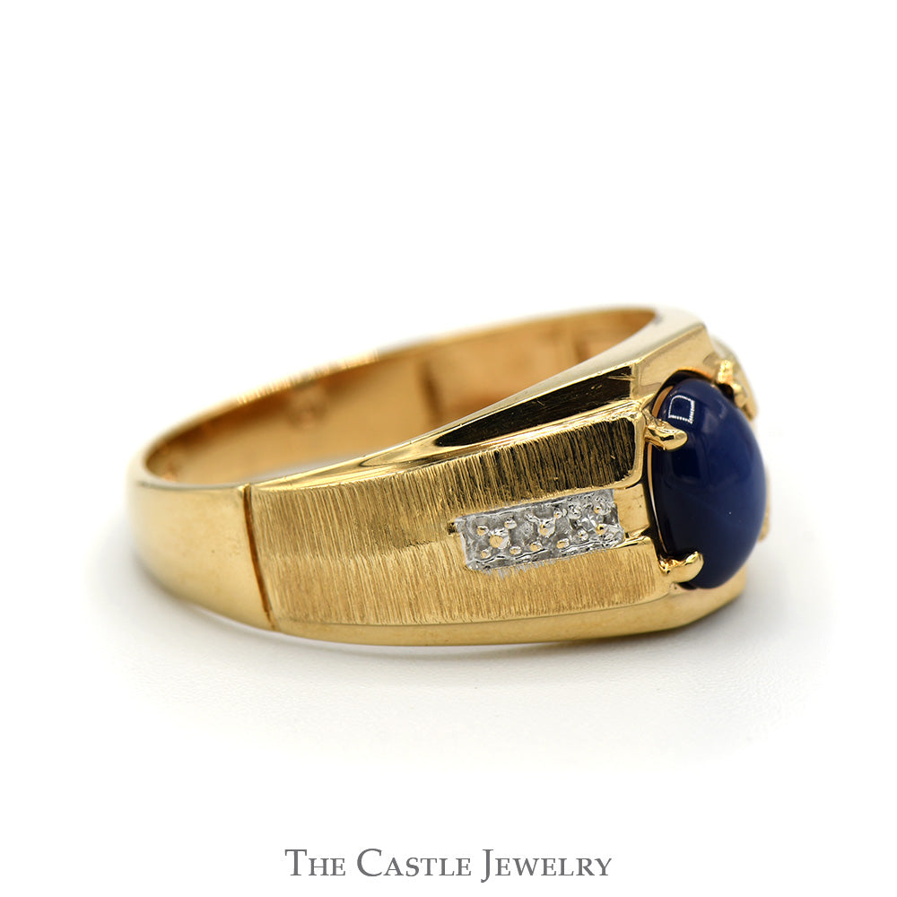 Men's Blue Lindy Star Ring with Illusion Set Diamond Accented Sides in 10k Yellow Gold