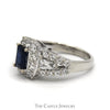 Emerald Cut Sapphire Ring with White Topaz Halo & Baguette Accents in 14k White Gold - Thumbnail 3
