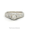 Round Diamond Solitaire Engagement Ring with Baguette Cut Diamond Accents in Platinum - Thumbnail 1