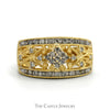 Flower Diamond Cluster Band with Open Filigree Design in 14k Yellow Gold - Thumbnail 1