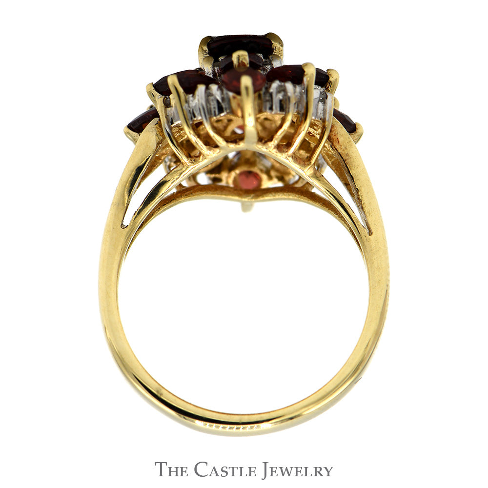 Oval and Pear Garnet Cluster Ring with Diamond Accents in 10k Yellow Gold