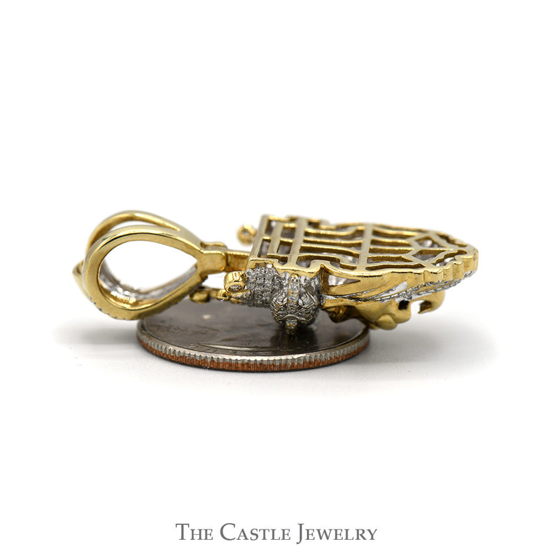 1cttw Pave Set Diamond Lion Head Pendant with Ruby Eyes in 10k Yellow Gold