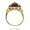 Clover Cut Amethyst Ring with Diamond Accents and Butterfly Designed Sides in 14k Yellow Gold - Thumbnail 2