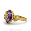 Clover Cut Amethyst Ring with Diamond Accents and Butterfly Designed Sides in 14k Yellow Gold - Thumbnail 3