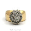 3/4cttw Round Diamond Cluster Ring with Wide Polished Sides in 10k Yellow Gold - Thumbnail 1