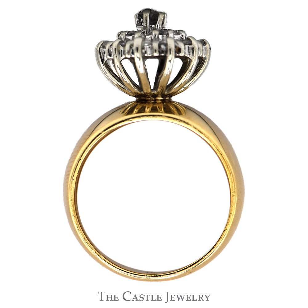 3/4cttw Round Diamond Cluster Ring with Wide Polished Sides in 10k Yellow Gold