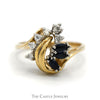 Triple Marquise Sapphire Ring with Diamond Accents in Swirled Abstract 14k Yellow Gold Mounting - Thumbnail 1